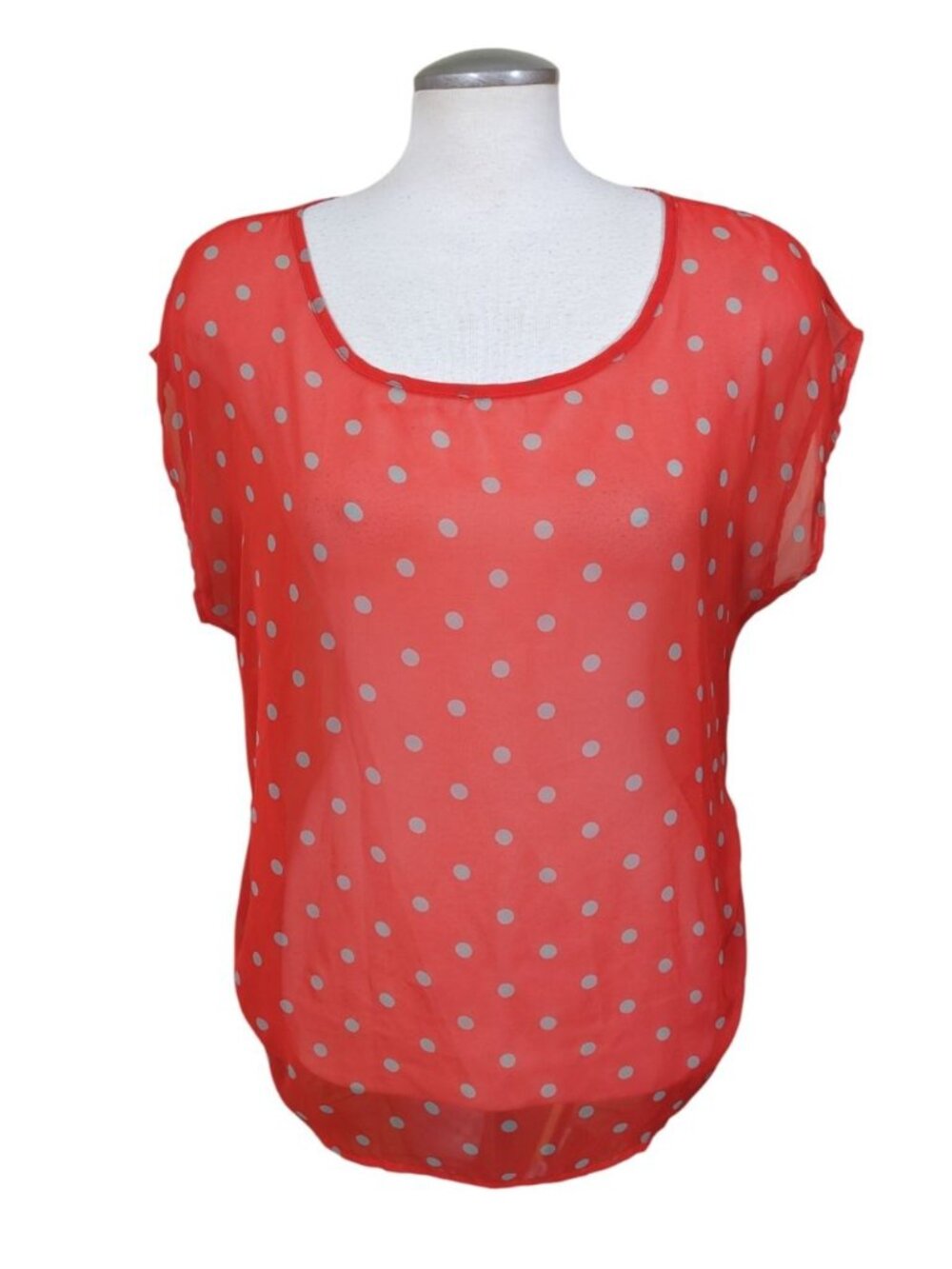 SS SIS SIS Y2K Top Semi Sheer Orange Polka Dot Sleeveless Womens Retro Pinup Fun